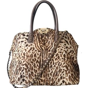 Valentino Garavani Leopard Print Studded Tote in Brown and Gold